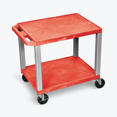 LUXOR Tuffy Red 2 Shelf AV Cart with Nickel Legs & Electric WT26RE-N